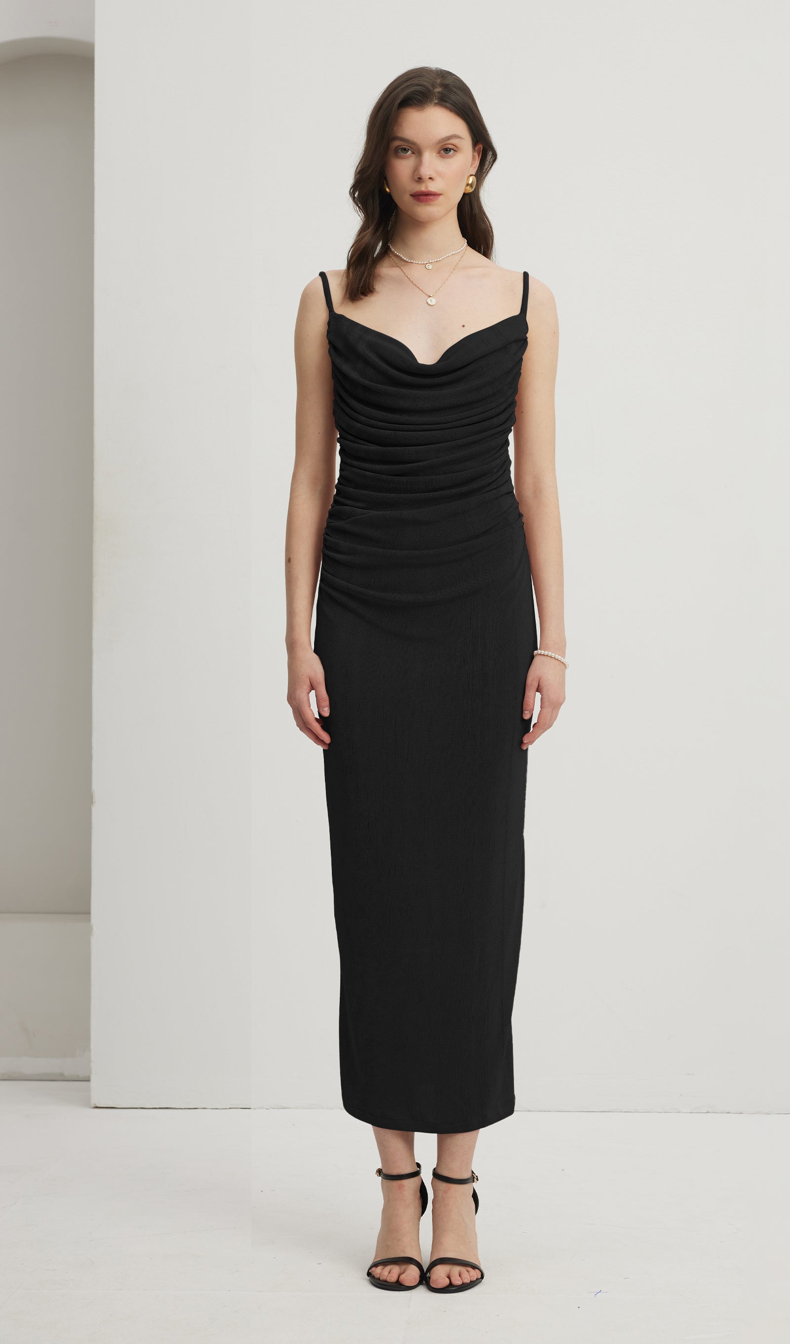 Ruched Flowy Maxi Dress 