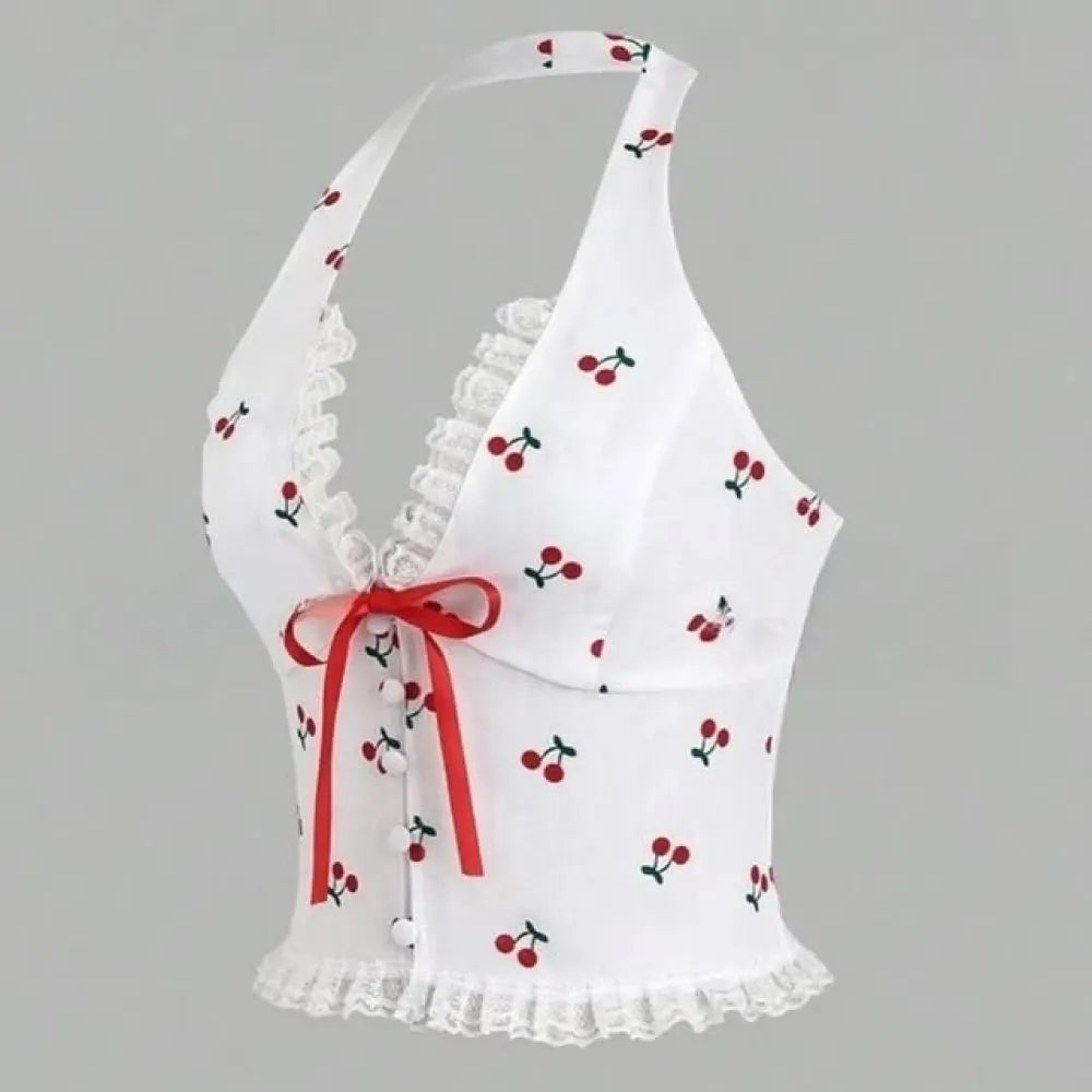 Kirschmuster-Bluse mit Neckholder 