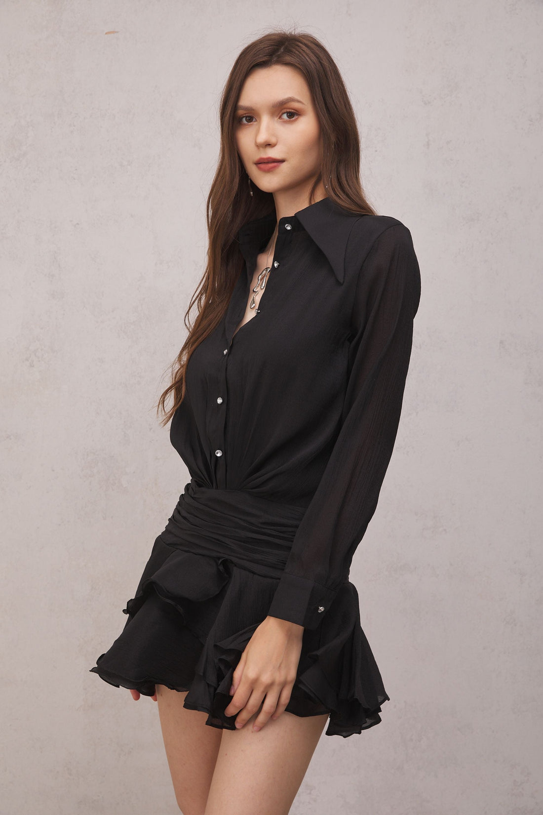 Brinley Lace Ruffled Mini Dress Black