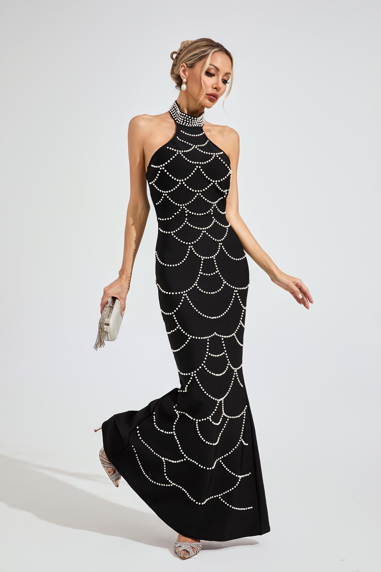 Stella Perlenketten-Meerjungfrauen-Maxikleid