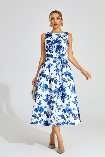 Azure Blossom A-Line Midi Elbise