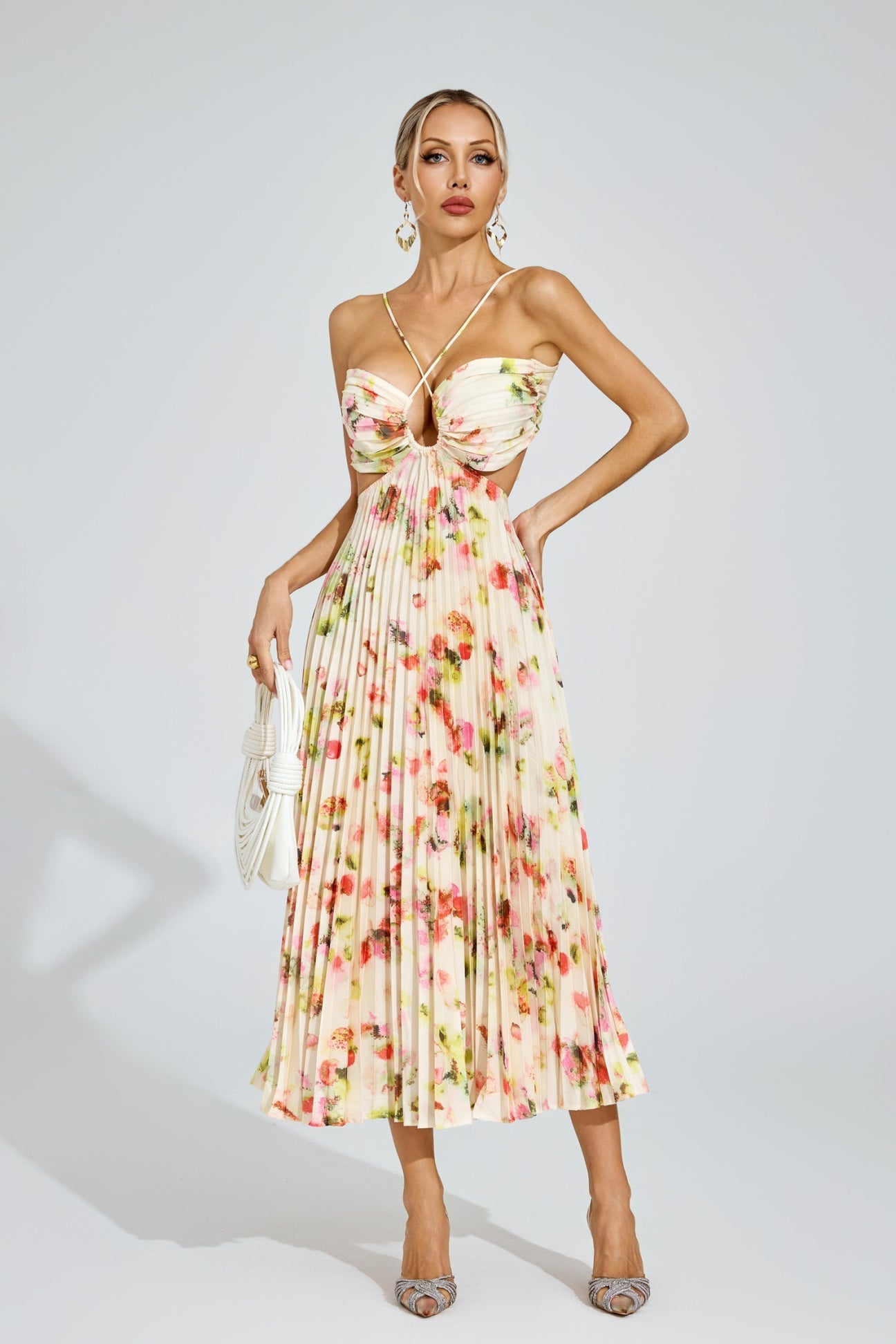 Fiorella Plissee-Midikleid mit Blumenmuster 