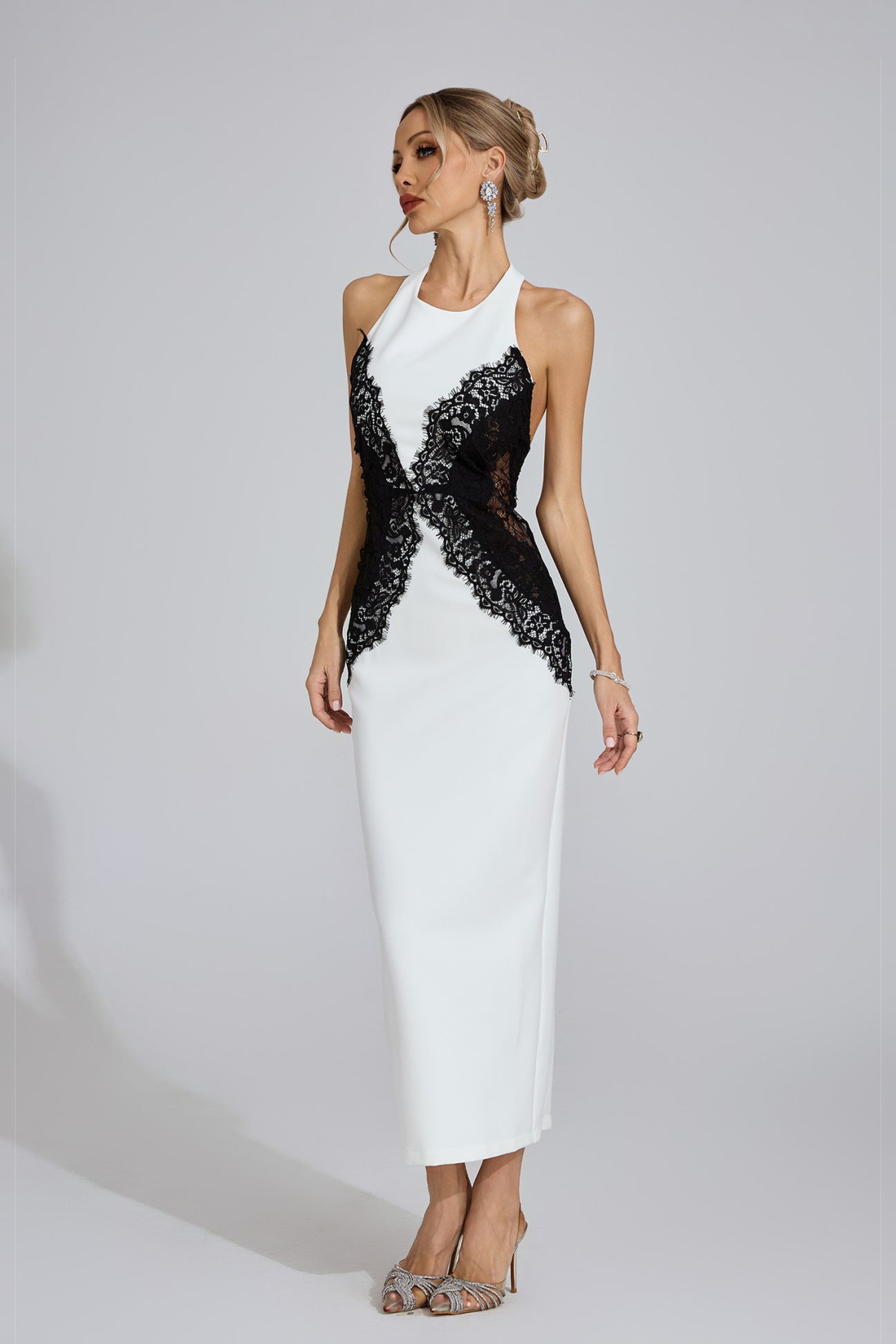 Bianca Dantel Panelli Halter Midi Elbise