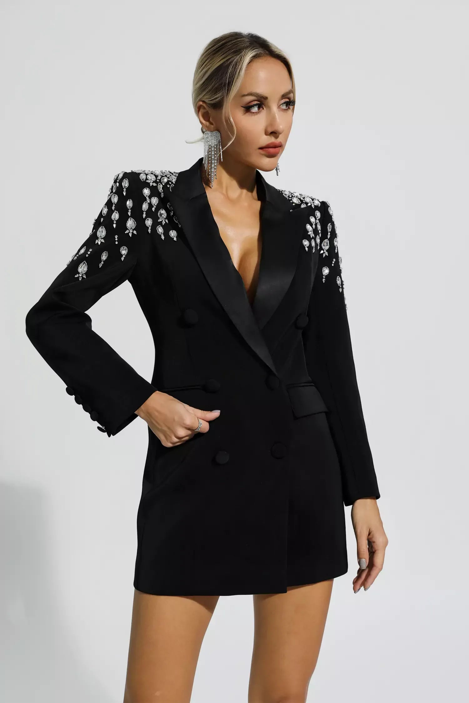 Capri Siyah Pırlanta İşlemeli Mini Blazer