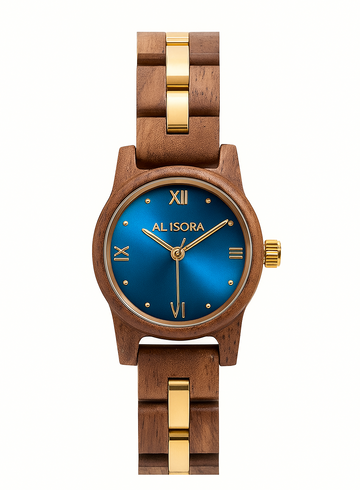 ALISORA Zeytin Ağacı Mavi Kadranlı Ahşap Kol Saati