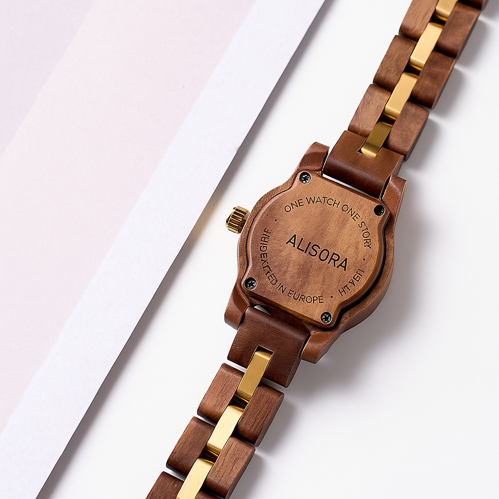 ALISORA Zeytin Ağacı Mavi Kadranlı Ahşap Kol Saati