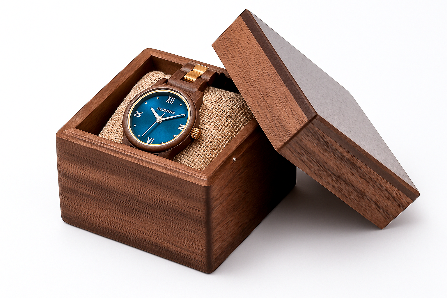 ALISORA Zeytin Ağacı Mavi Kadranlı Ahşap Kol Saati