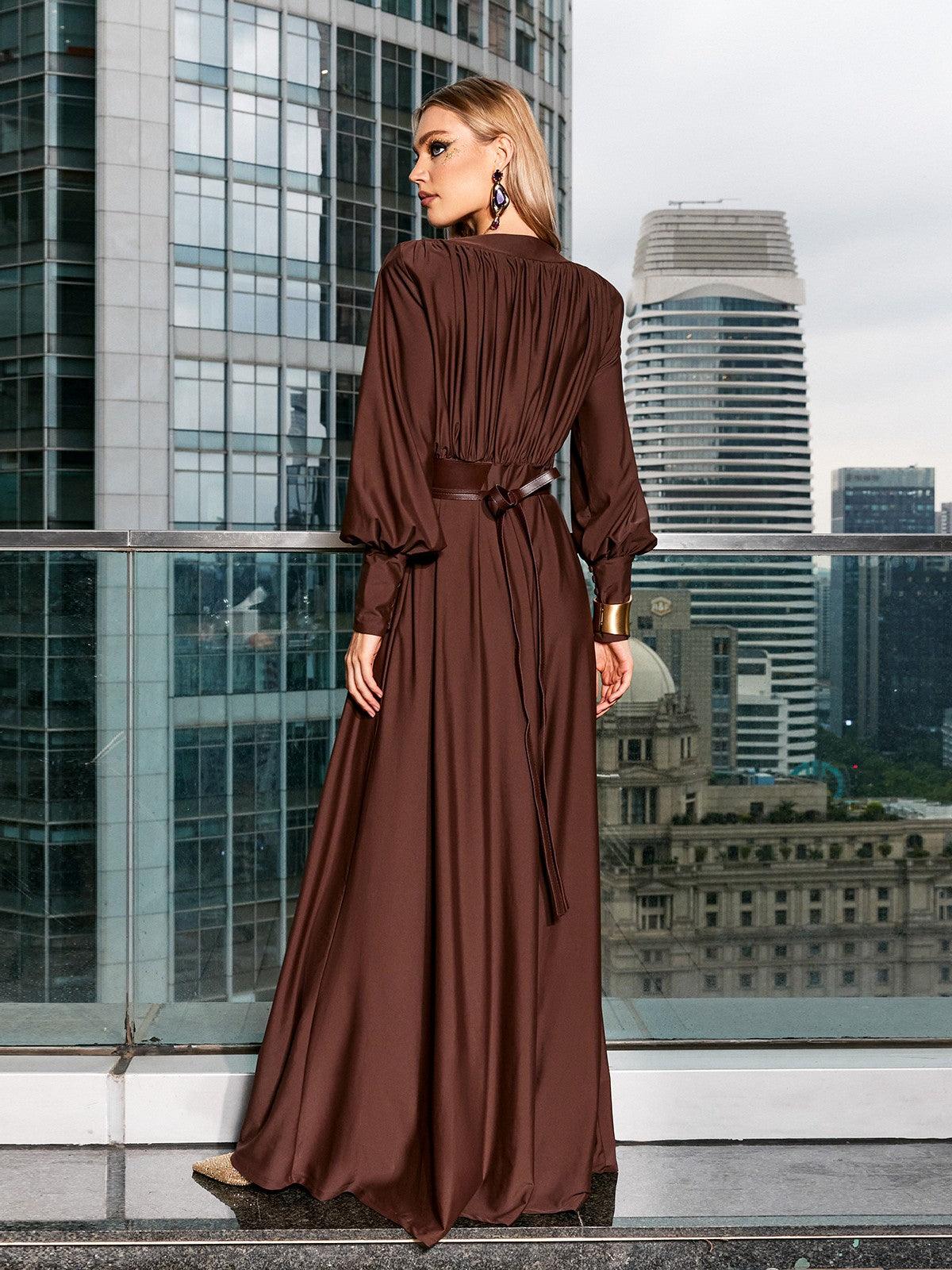 Cosmo V-Neck Belted Maxi Dress