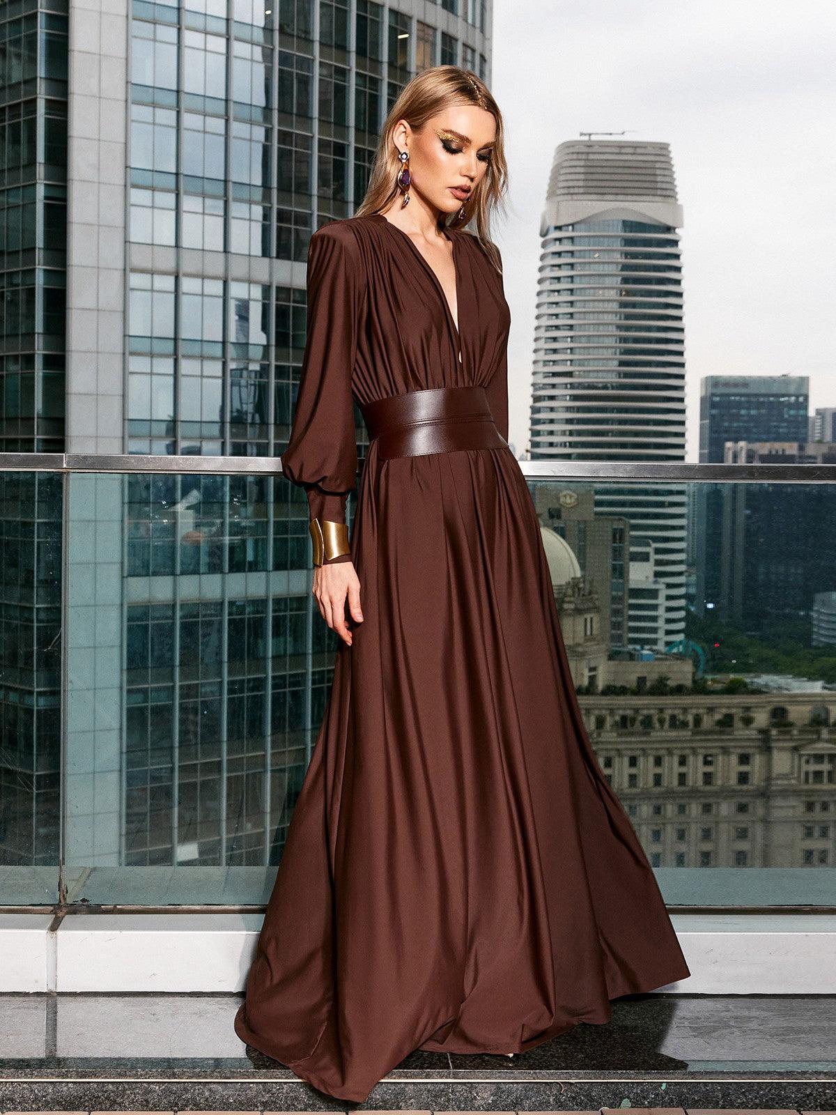 Cosmo V-Neck Belted Maxi Dress