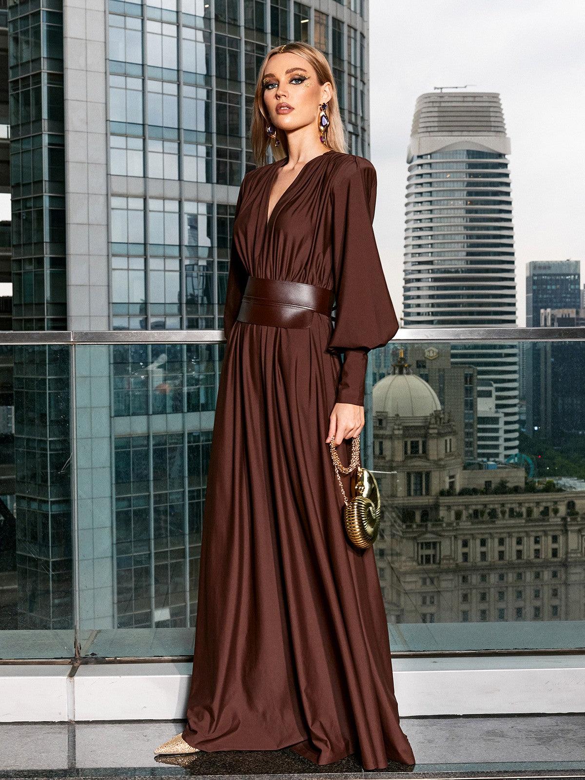 Cosmo V-Neck Belted Maxi Dress