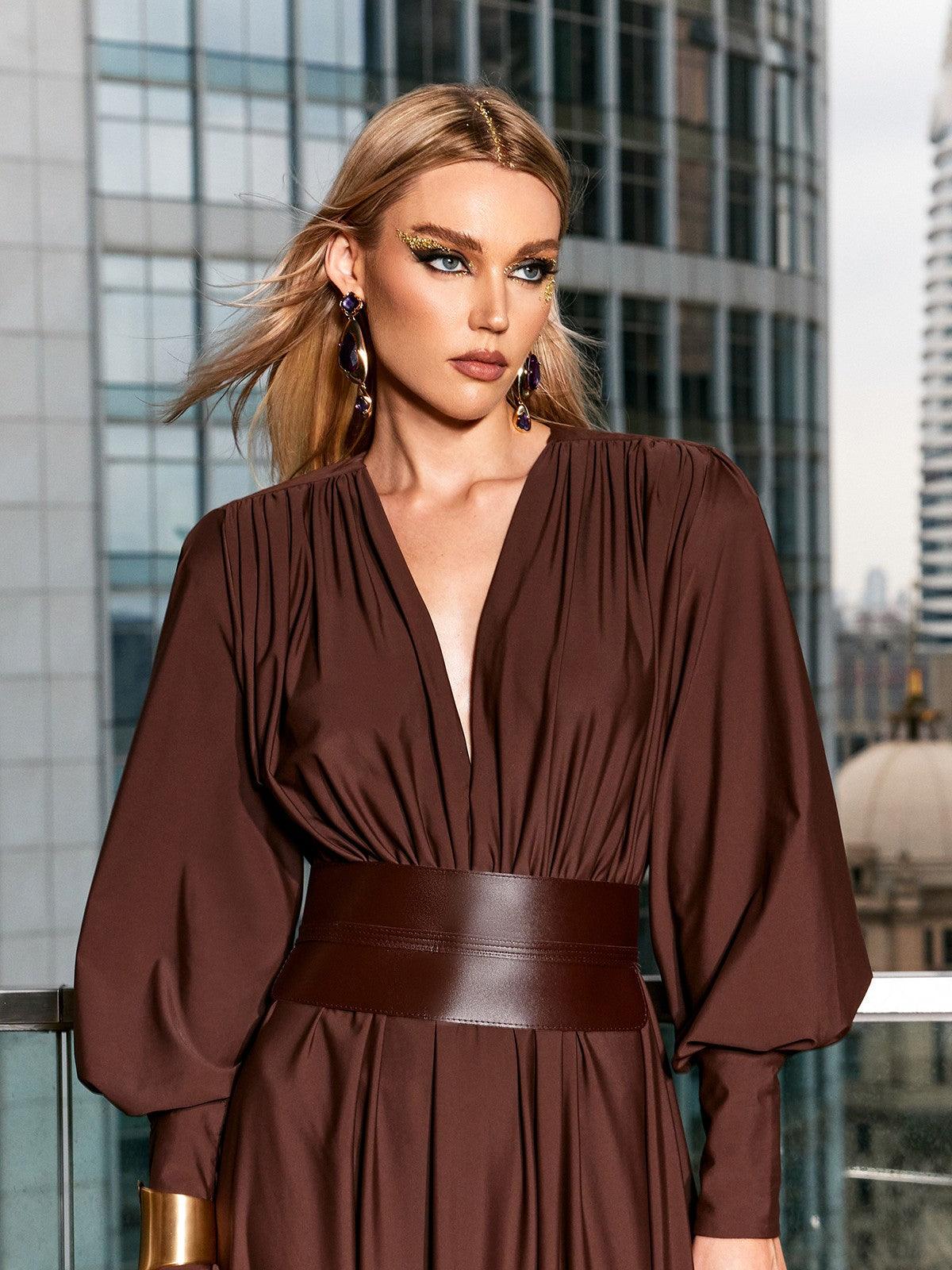 Cosmo V-Neck Belted Maxi Dress