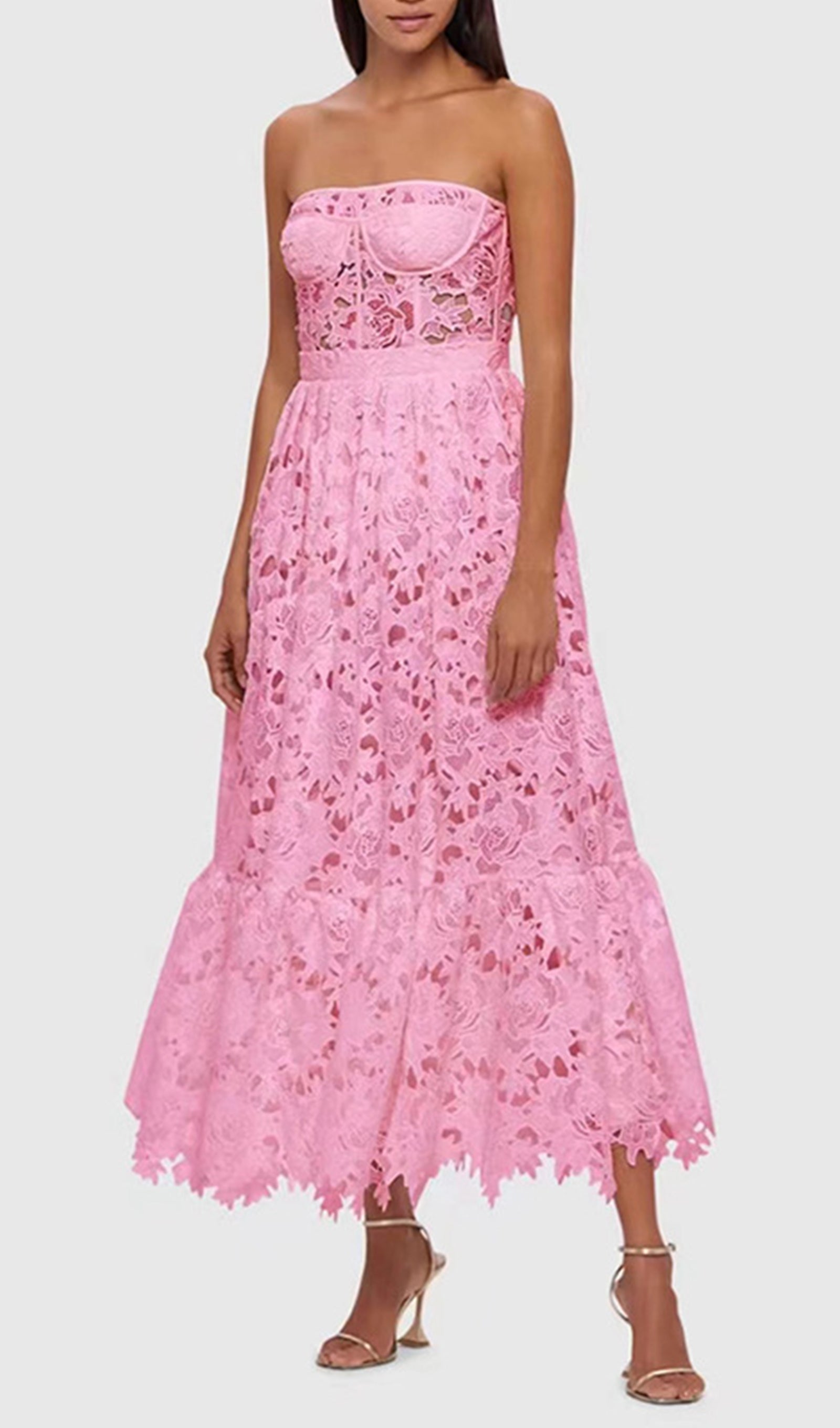 Gehäkeltes, trägerloses Midi-Bandeau-Kleid mit Lochmuster