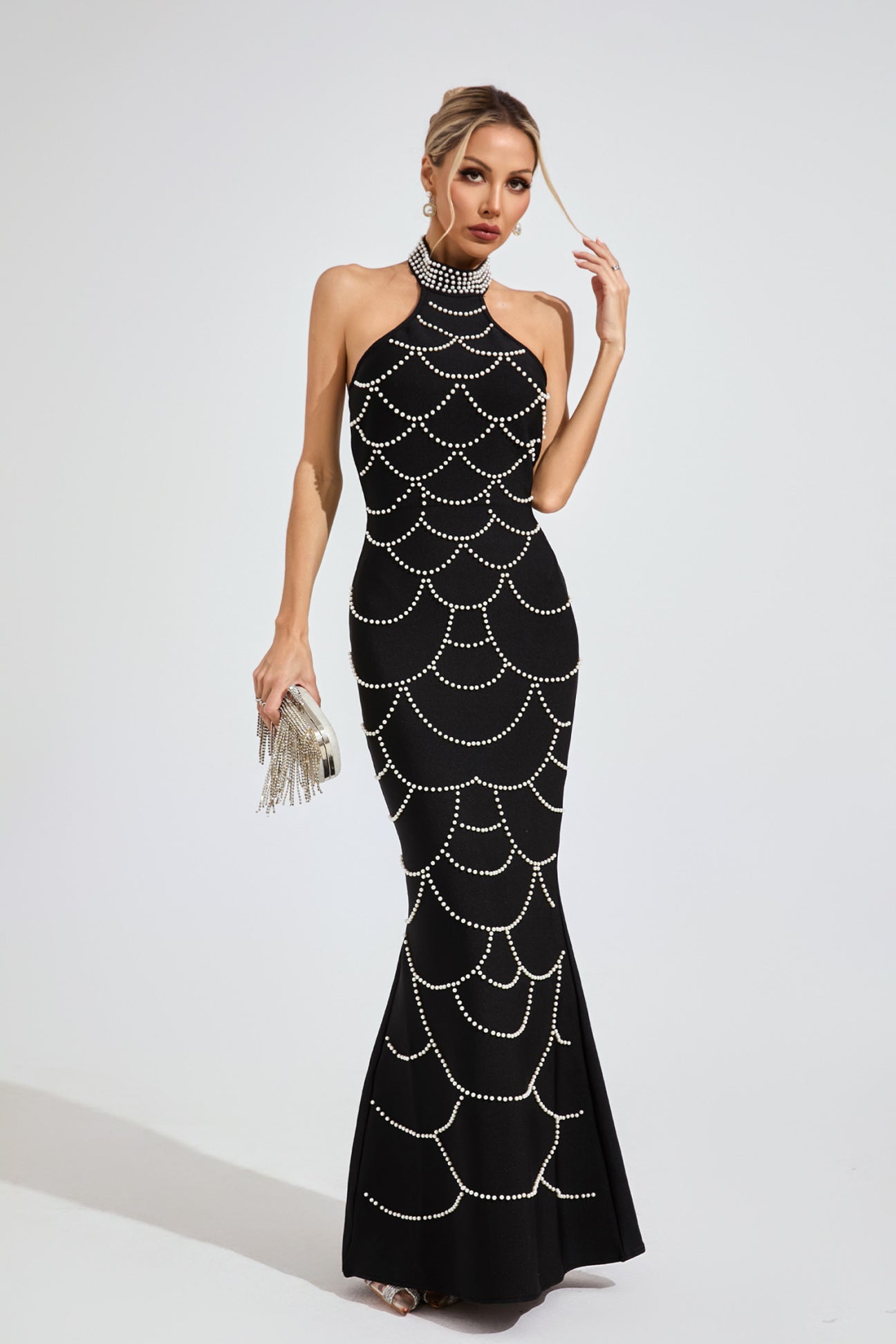 Stella Perlenketten-Meerjungfrauen-Maxikleid