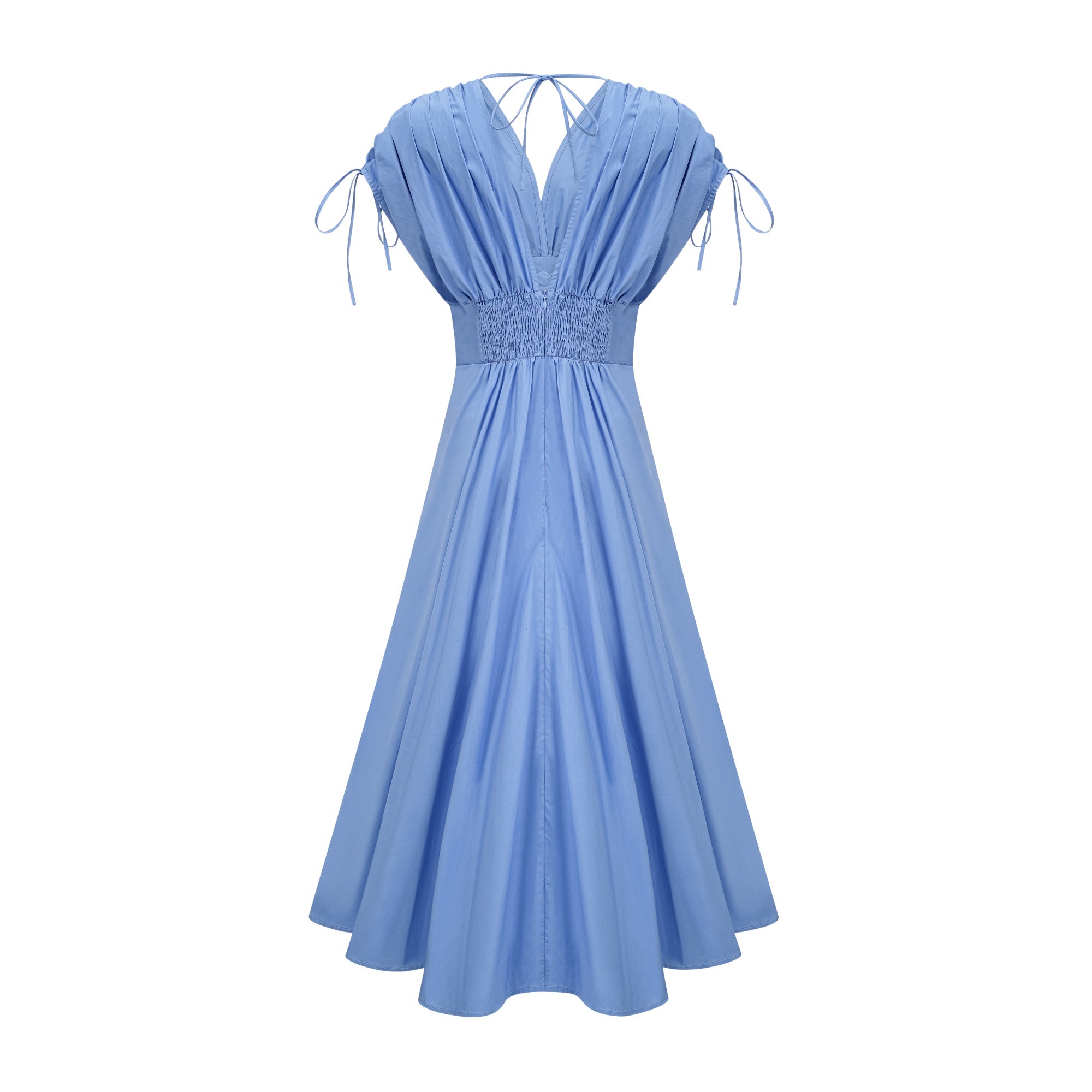 Emma Maxikleid aus blauer Spitze mit Blattdetails und Raffungen