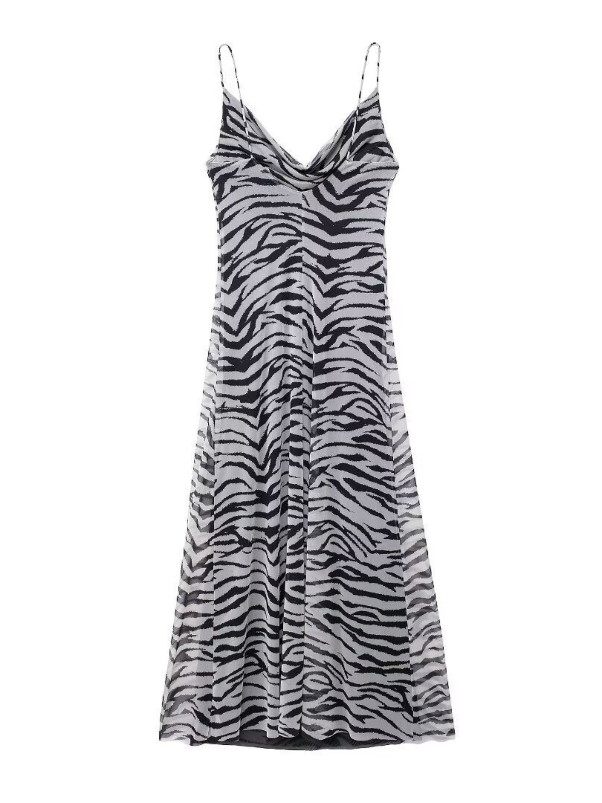 Drynthia Spaghetti Zebra Midikleid Grau