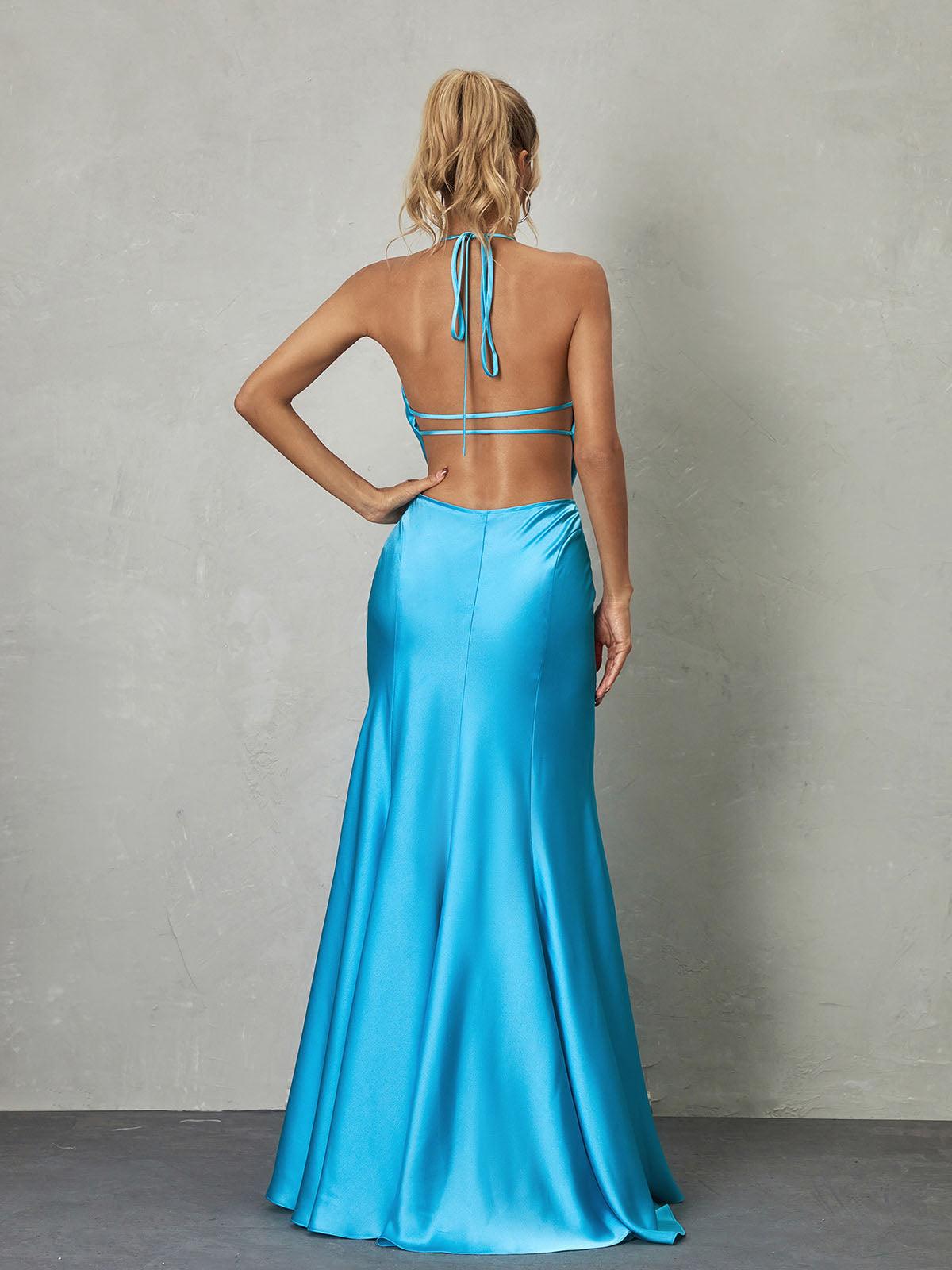 Dymphna Maxikleid aus Satin mit drapiertem Kragen