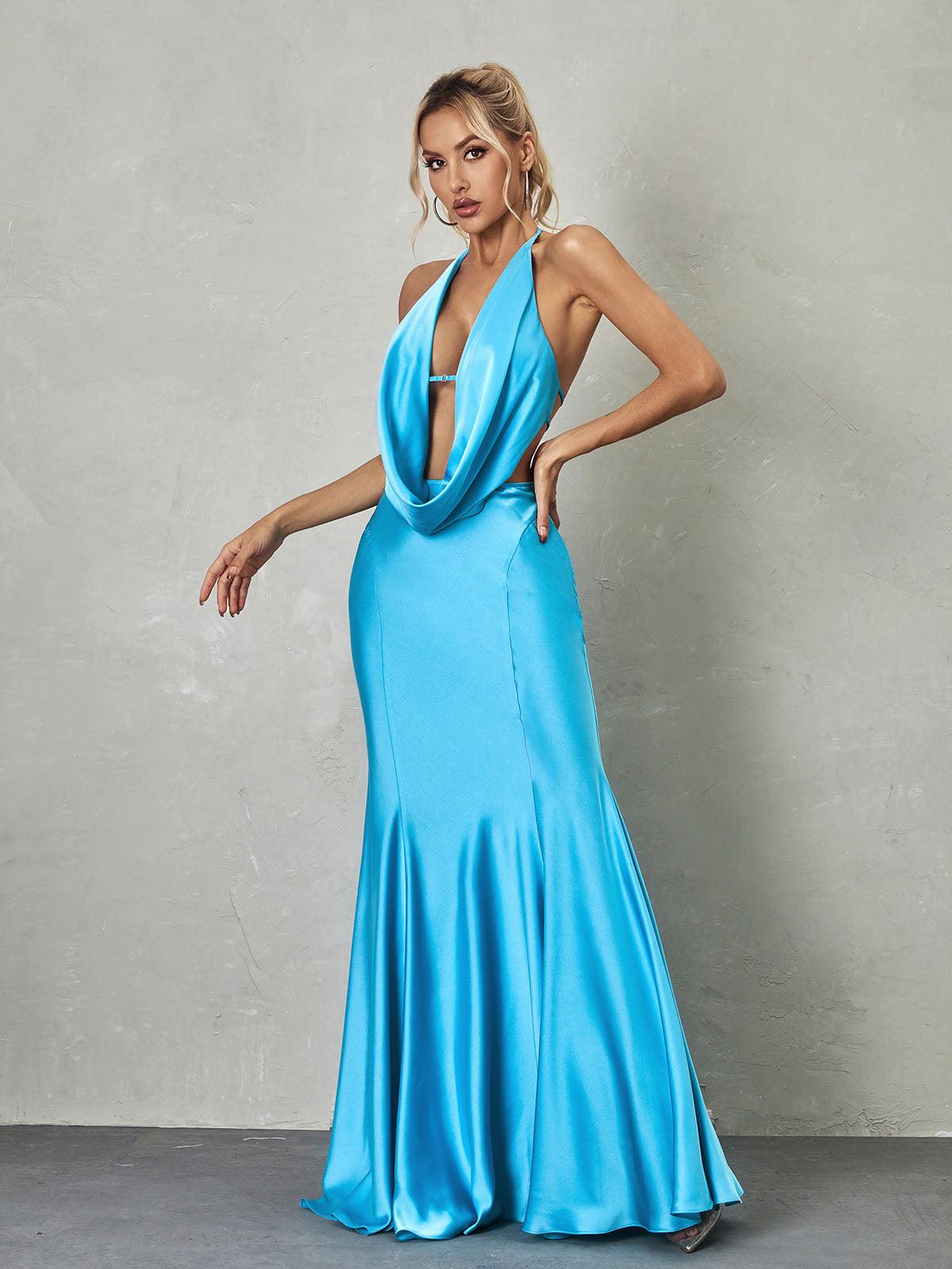 Dymphna Maxikleid aus Satin mit drapiertem Kragen