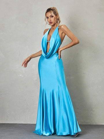 Dymphna Maxikleid aus Satin mit drapiertem Kragen