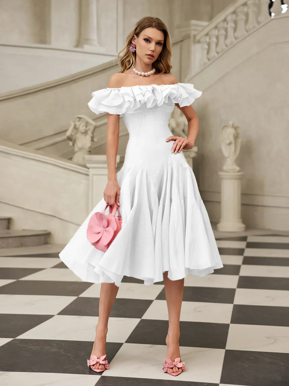 Amélie Off-Shoulder Ruffled Midi Dress - White 