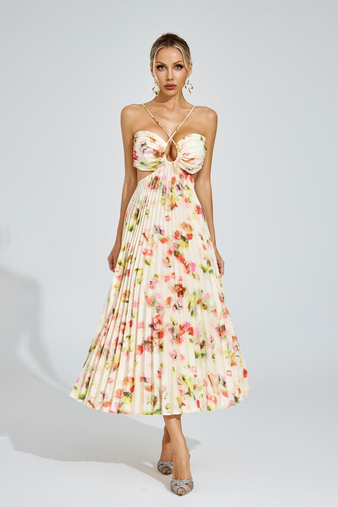 Fiorella Plissee-Midikleid mit Blumenmuster 