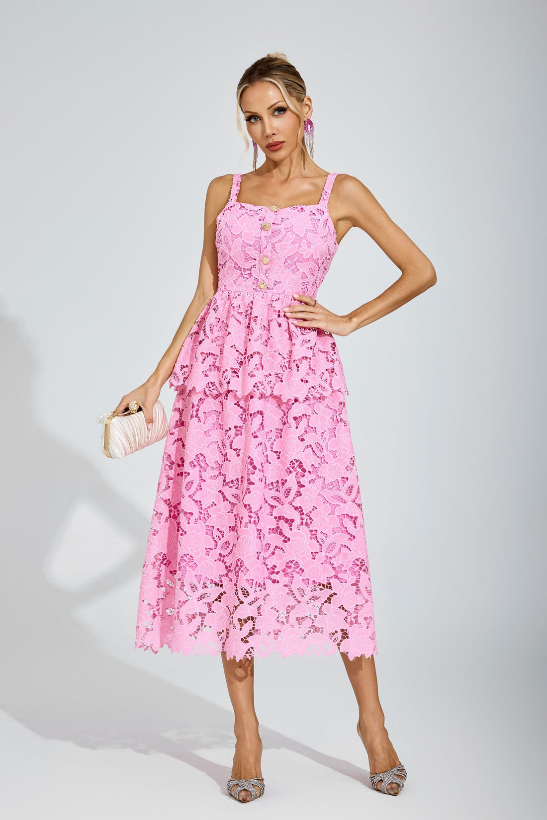 Amelie Rosa Spitzen-Peplum-Midikleid