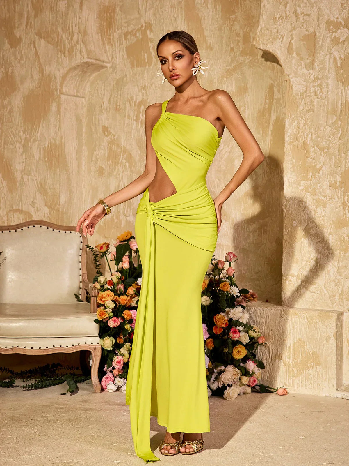 Soleil Lime Kesimli Maxi Elbise