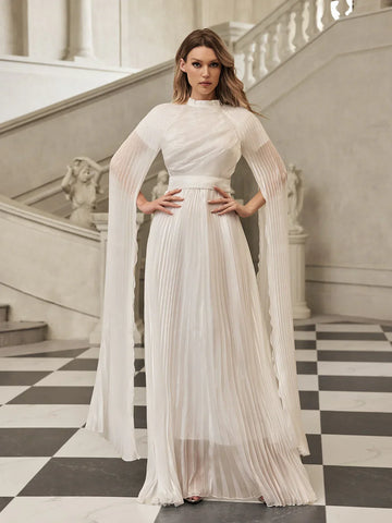 Celeste Maxikleid mit Falten und Flügelärmeln 