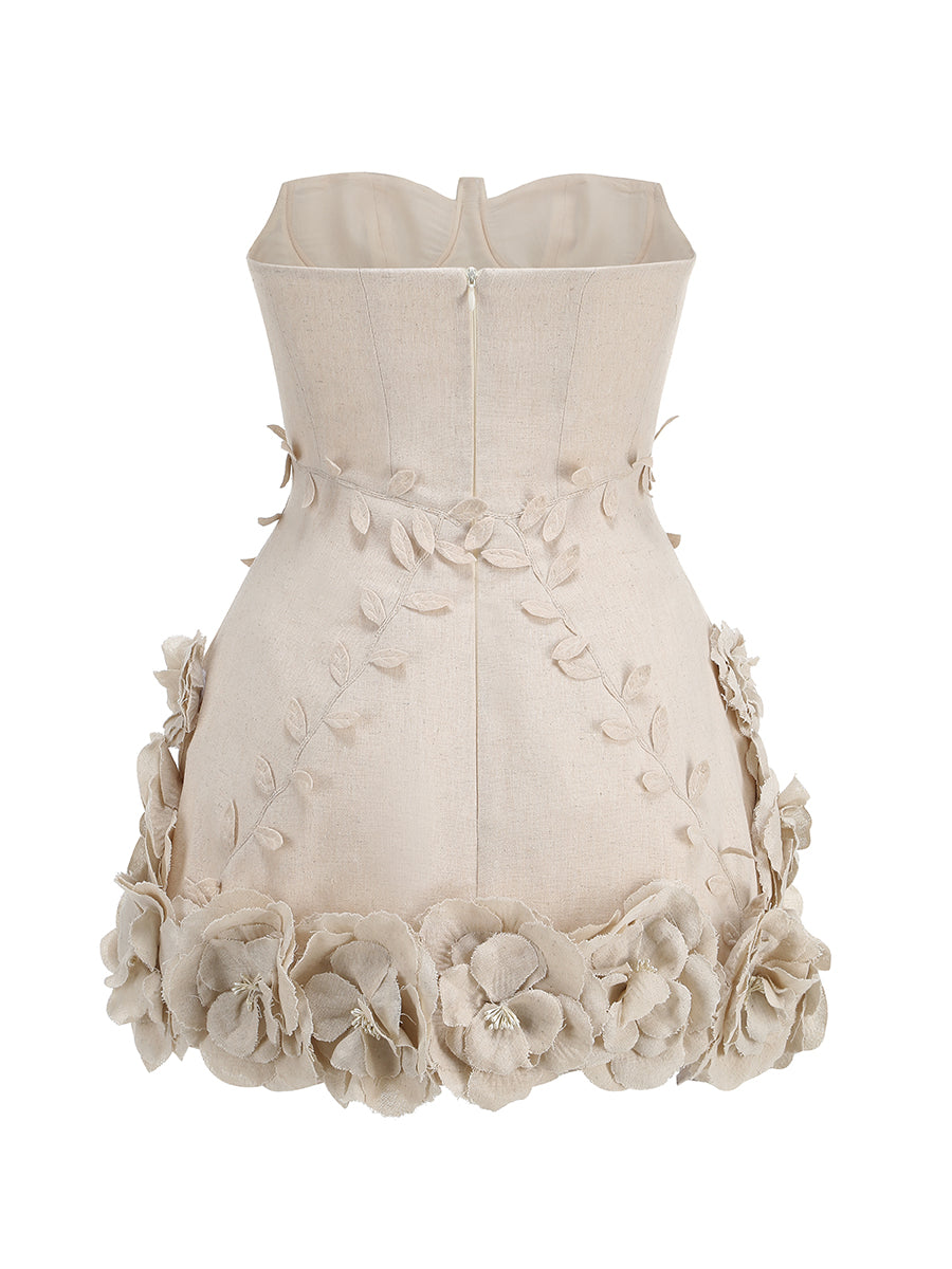 Eleanora Minikleid mit Korsett, Blumenmuster und schulterfreiem Ausschnitt