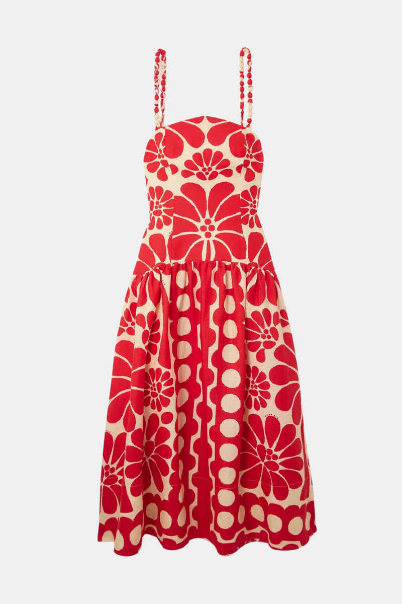 Élisabeth Blumen-Spaghetti-Maxikleid Rot