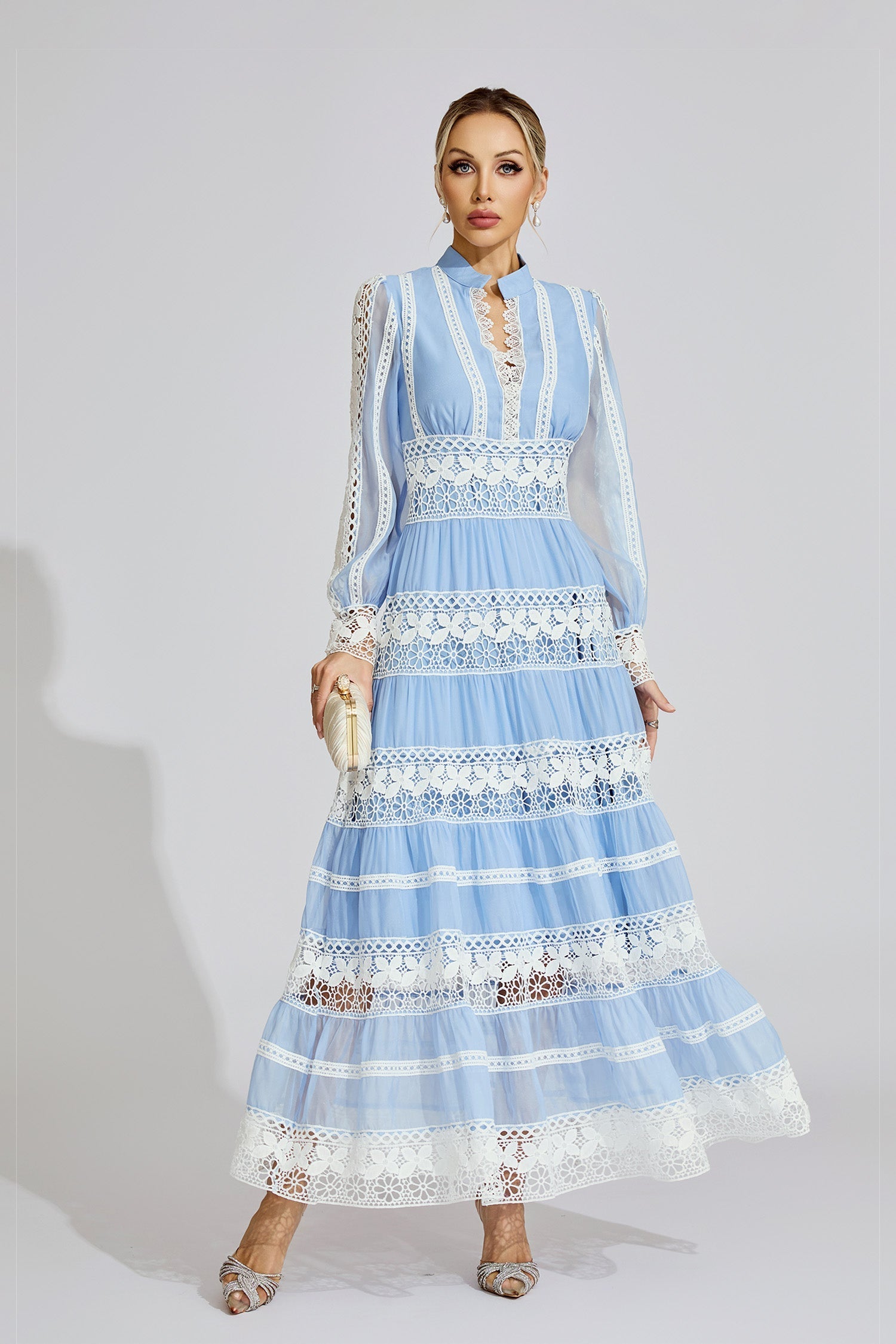 Celeste Maxikleid mit Spitzeneinsätzen 