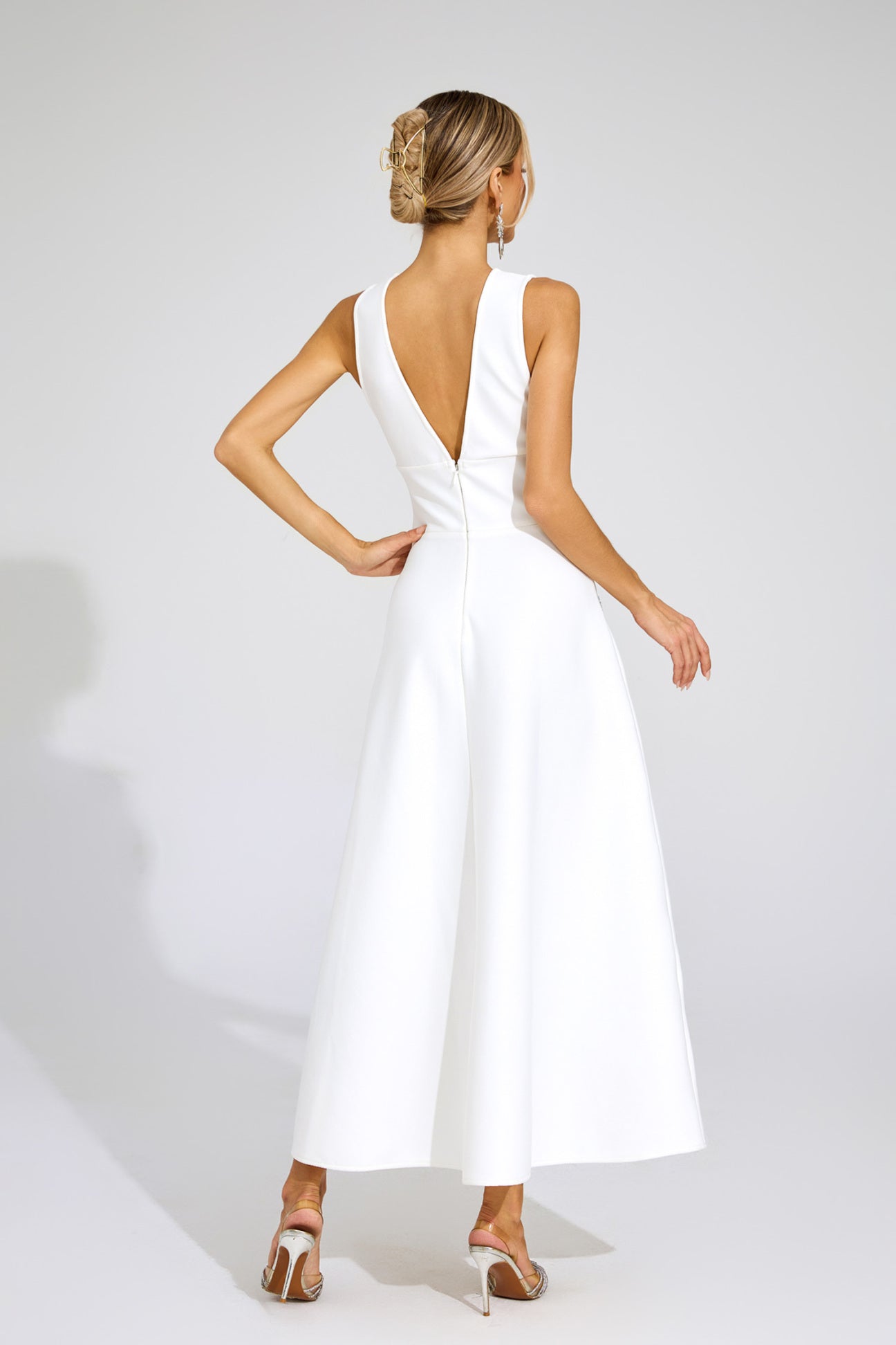 Céleste White Crystal Embellished Maxi Dress
