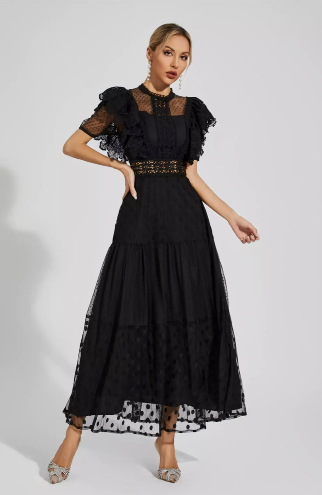 Noor Polka Dot Black Maxi Dress