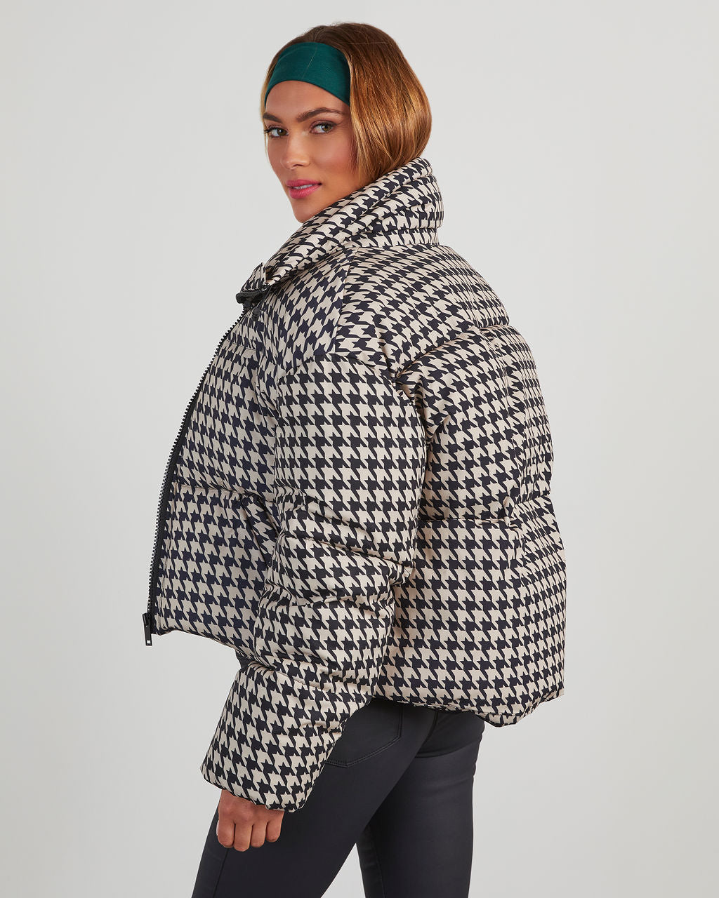Donner-Pufferjacke mit Hahnentrittmuster