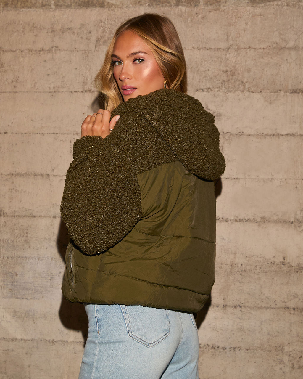 Cabin Vibes Sherpa Contrast Puffer Jacket