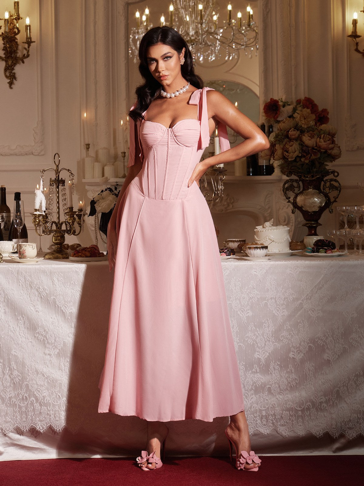 Filadelfo Sleeveless Corset Lace-up Maxi Dress