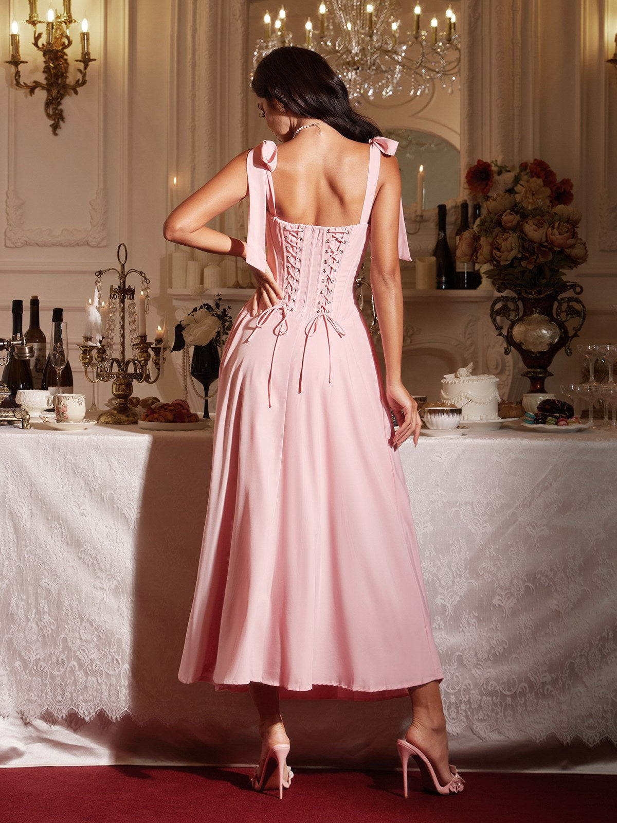 Filadelfo Sleeveless Corset Lace-up Maxi Dress
