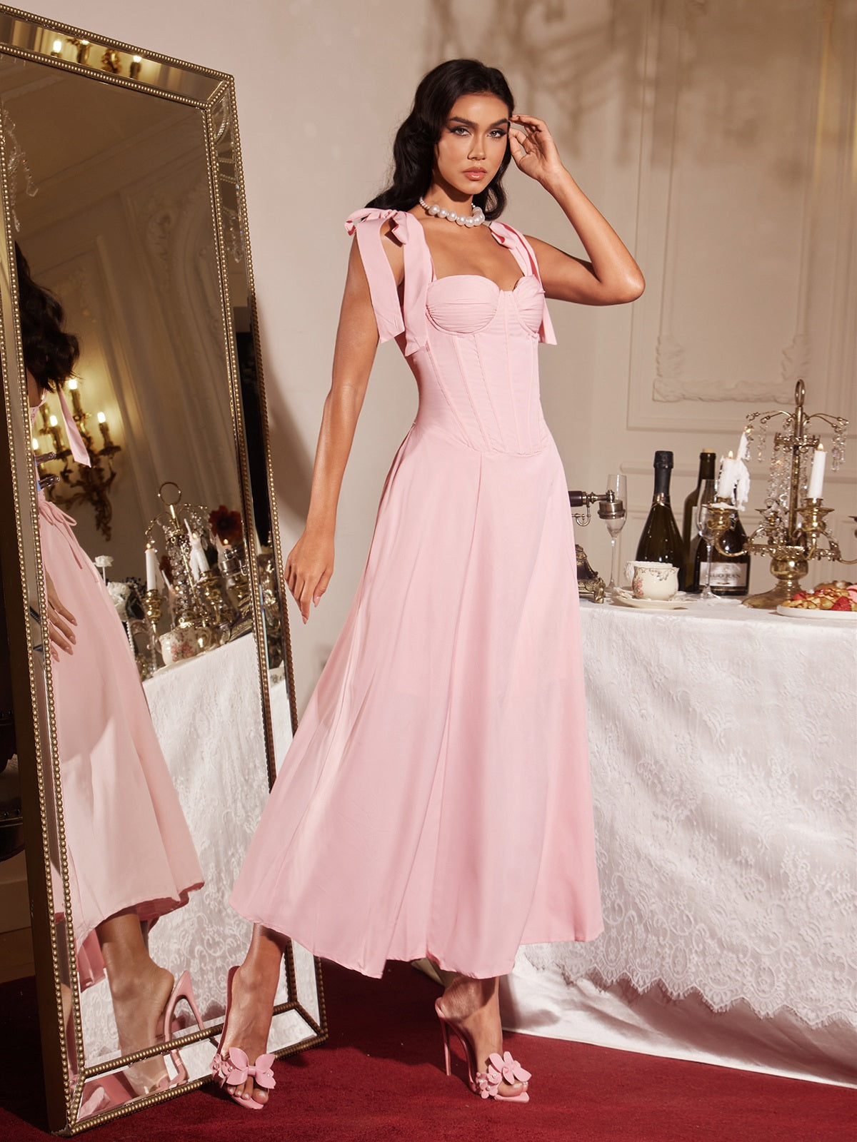 Filadelfo Sleeveless Corset Lace-up Maxi Dress
