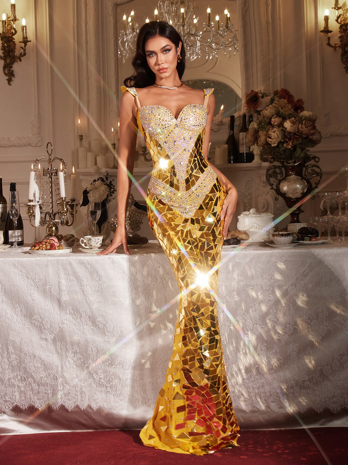 Finnegan ärmelloses Strass-Maxikleid