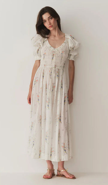Midikleid aus Baumwolle mit Blumenmuster und kurzen Ärmeln