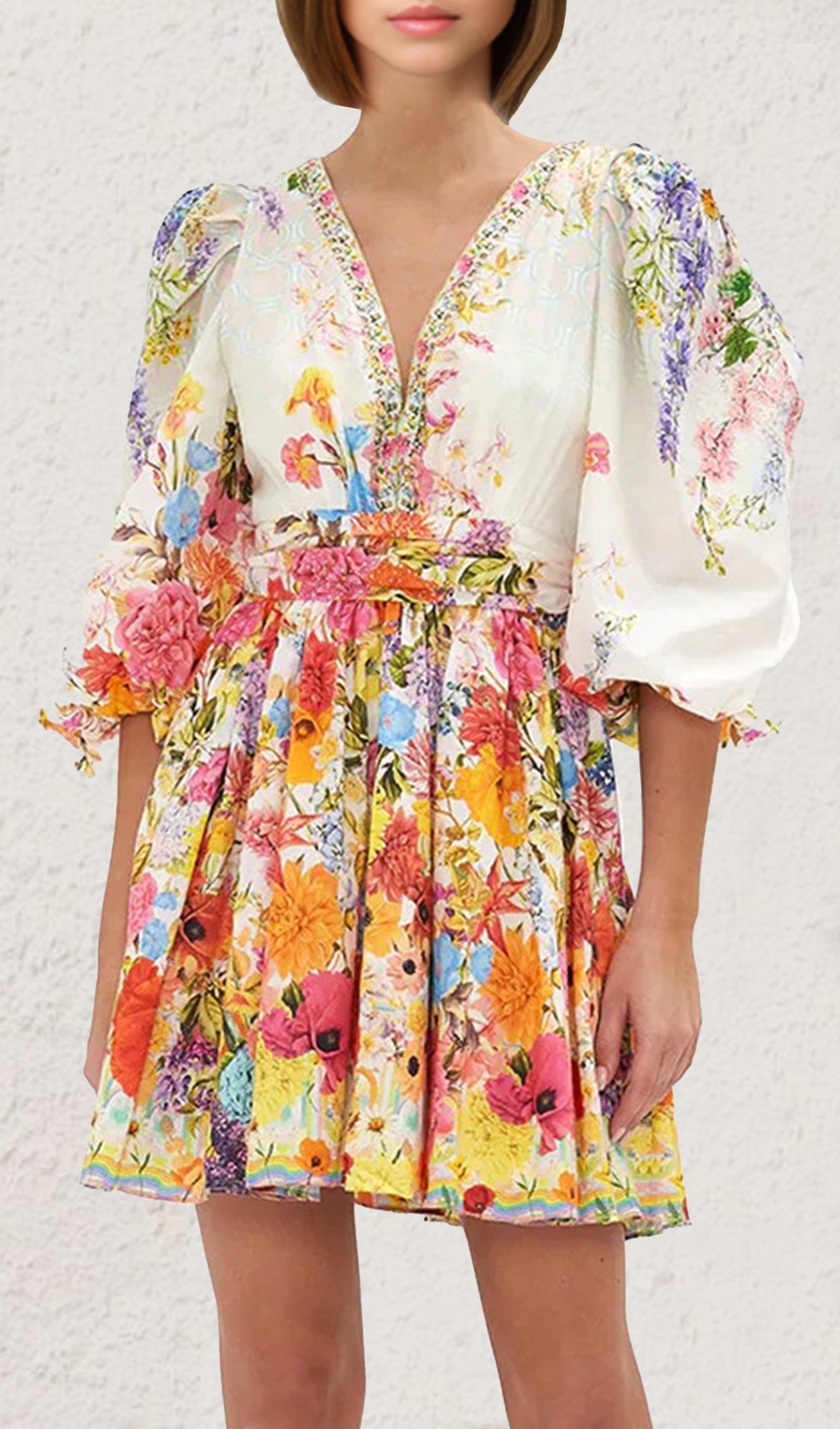 Bouquet V-Neck Mini Dress