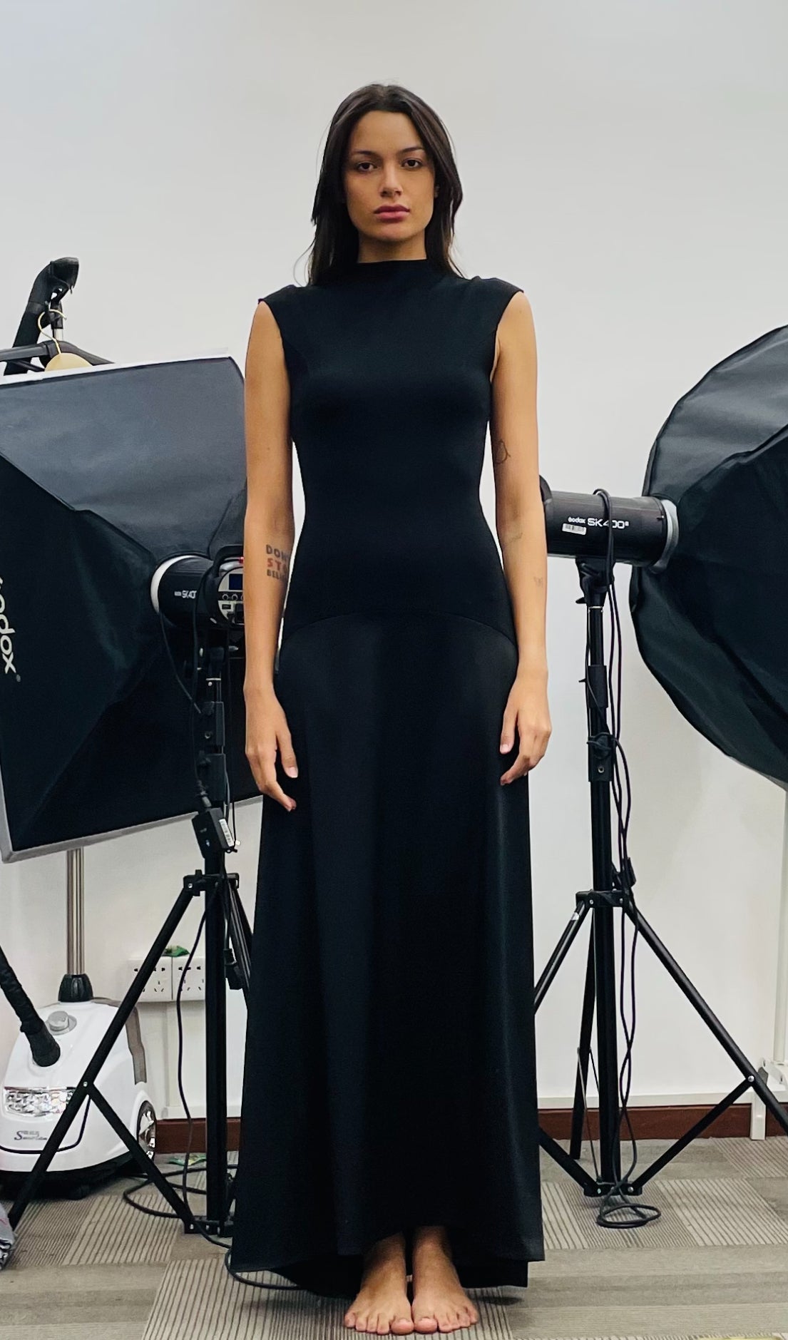 Knitted Satin Sleeveless Maxi Dress 