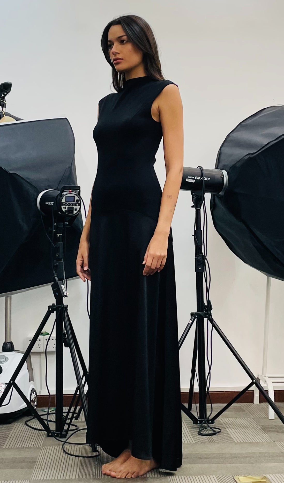 Knitted Satin Sleeveless Maxi Dress 