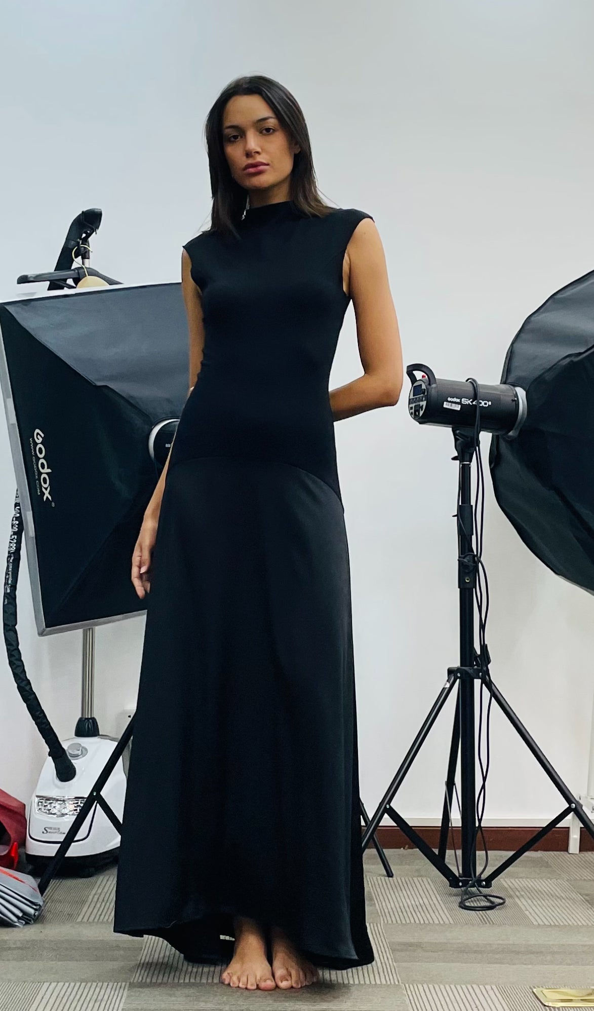 Knitted Satin Sleeveless Maxi Dress 