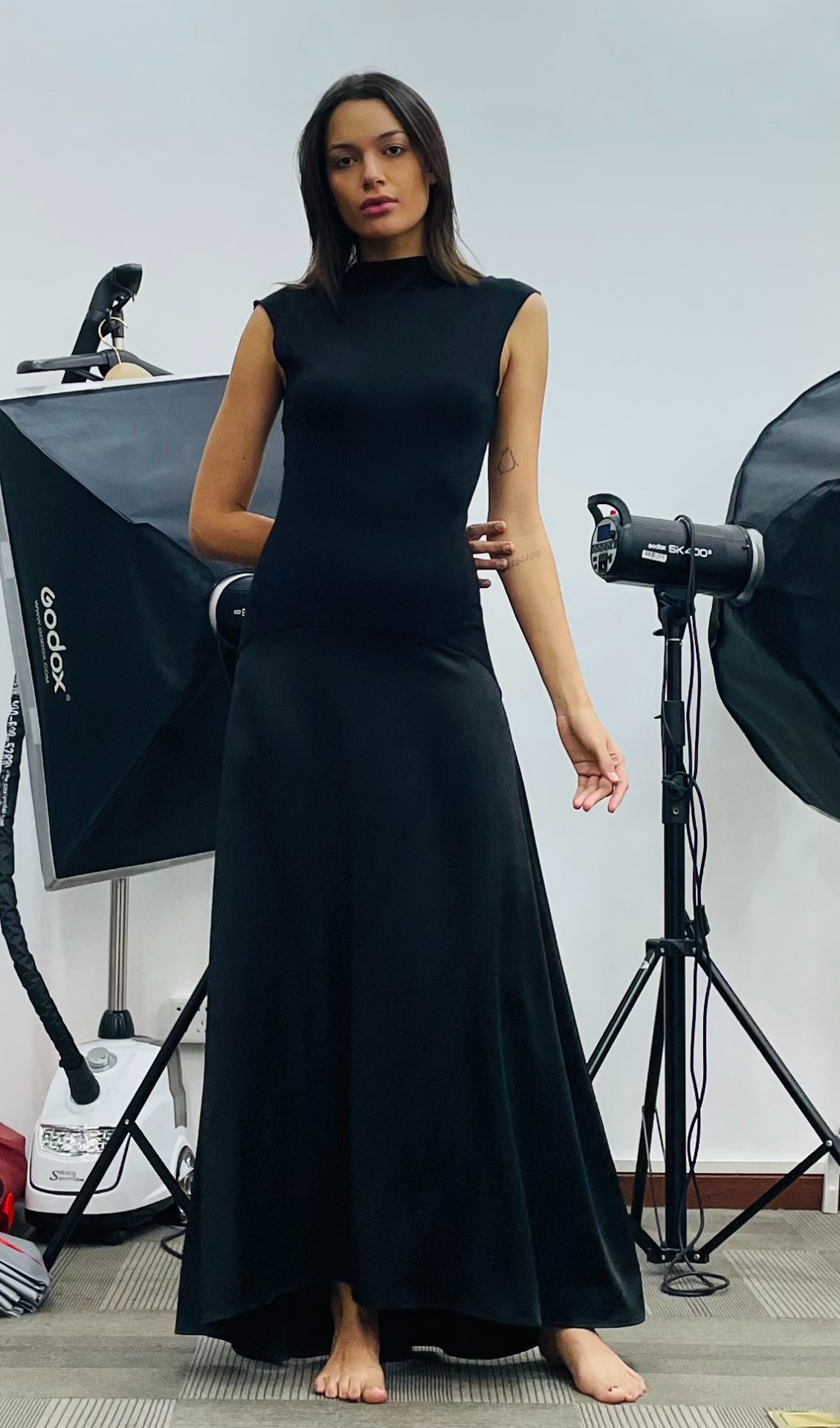 Knitted Satin Sleeveless Maxi Dress 