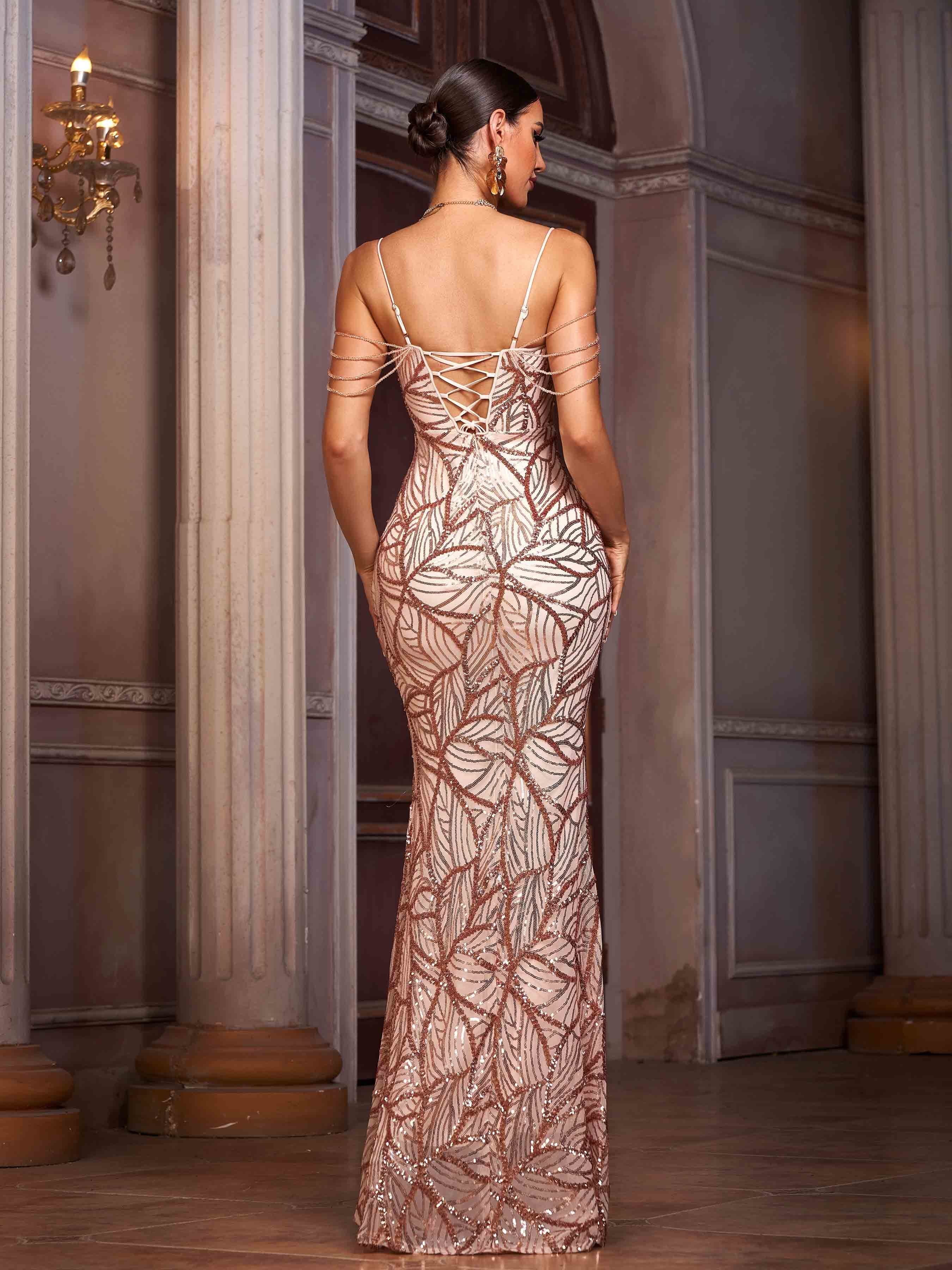 Maxikleid mit Paillettenmuster in Safranfarben