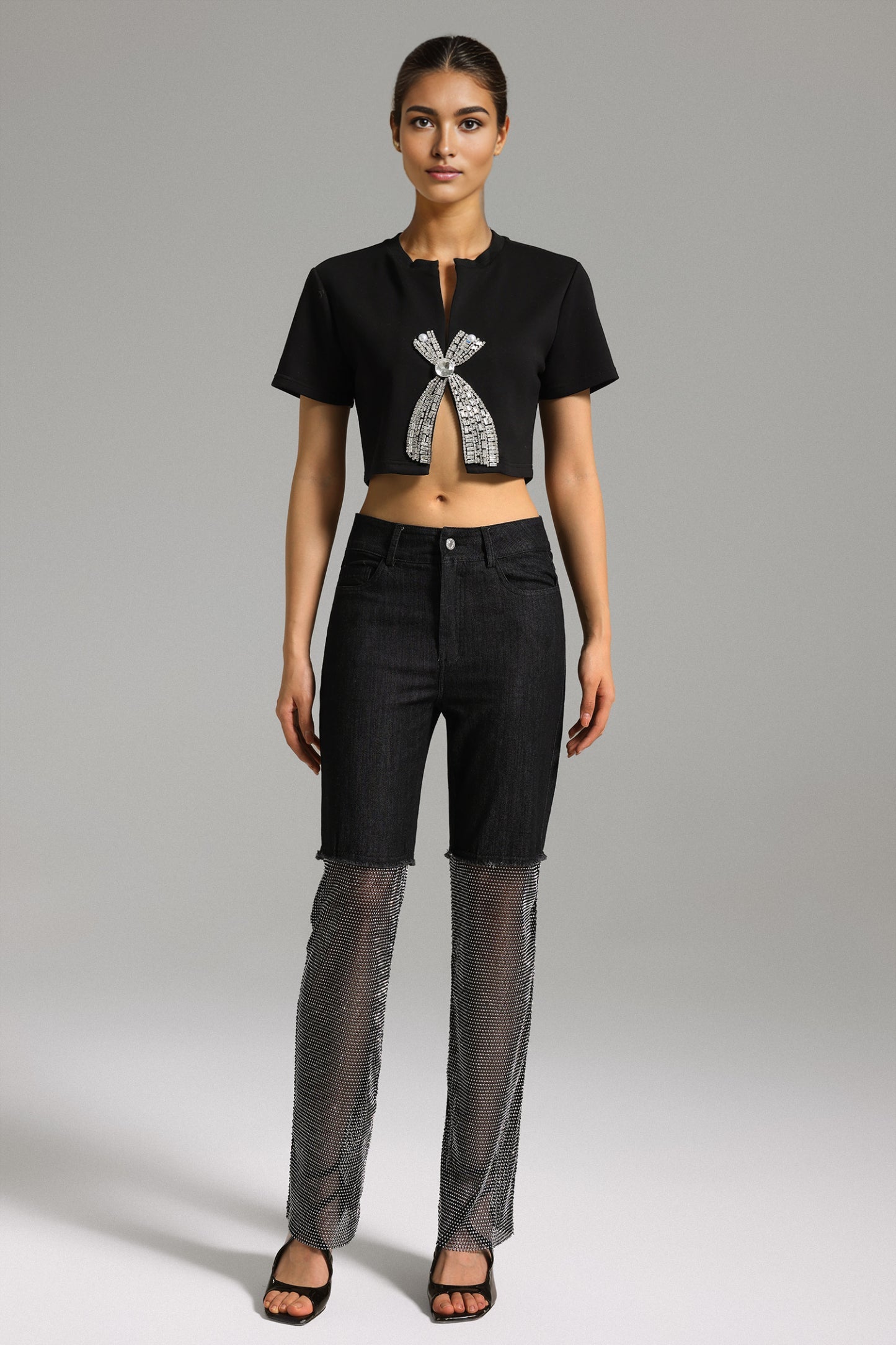 Gunnhild Stone Detail Black Patchwork Jeans