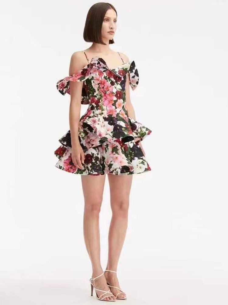 Cold Shoulder Floral Slip Mini Dress