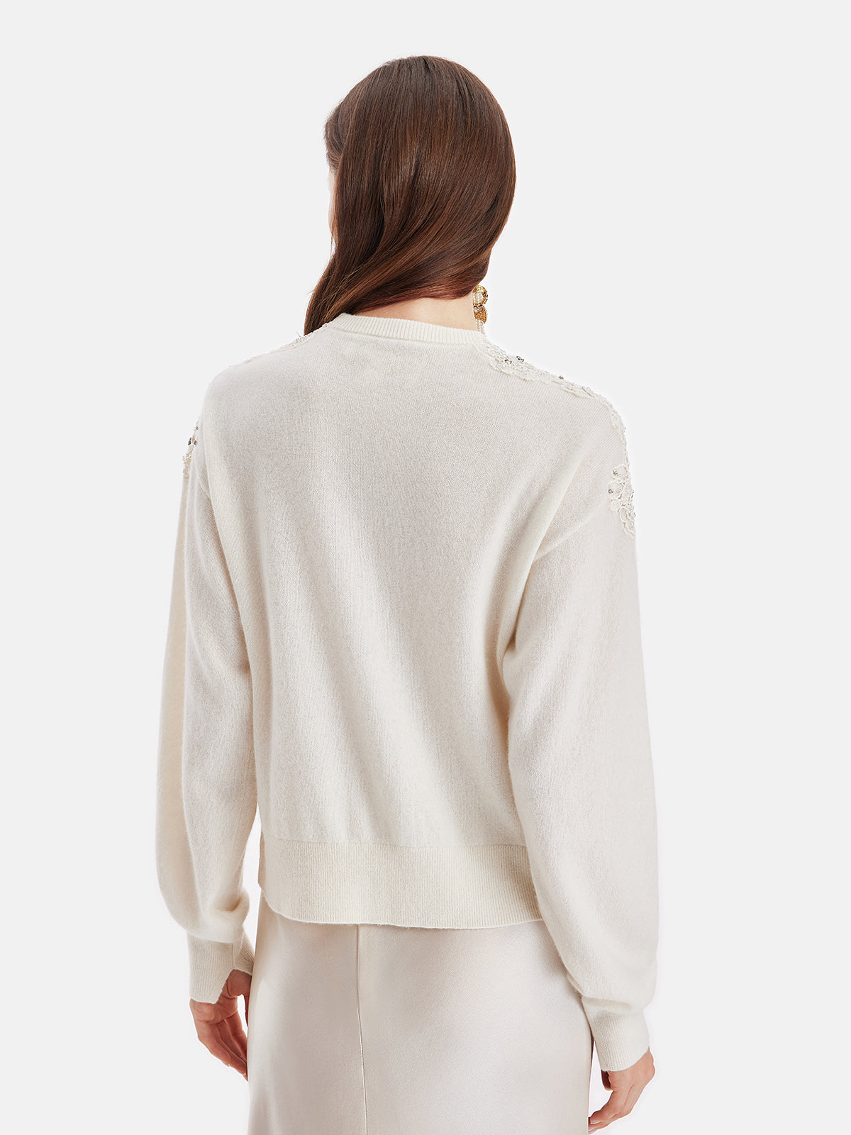 Cashmere Cardigan with Lace and Floral Embroidery