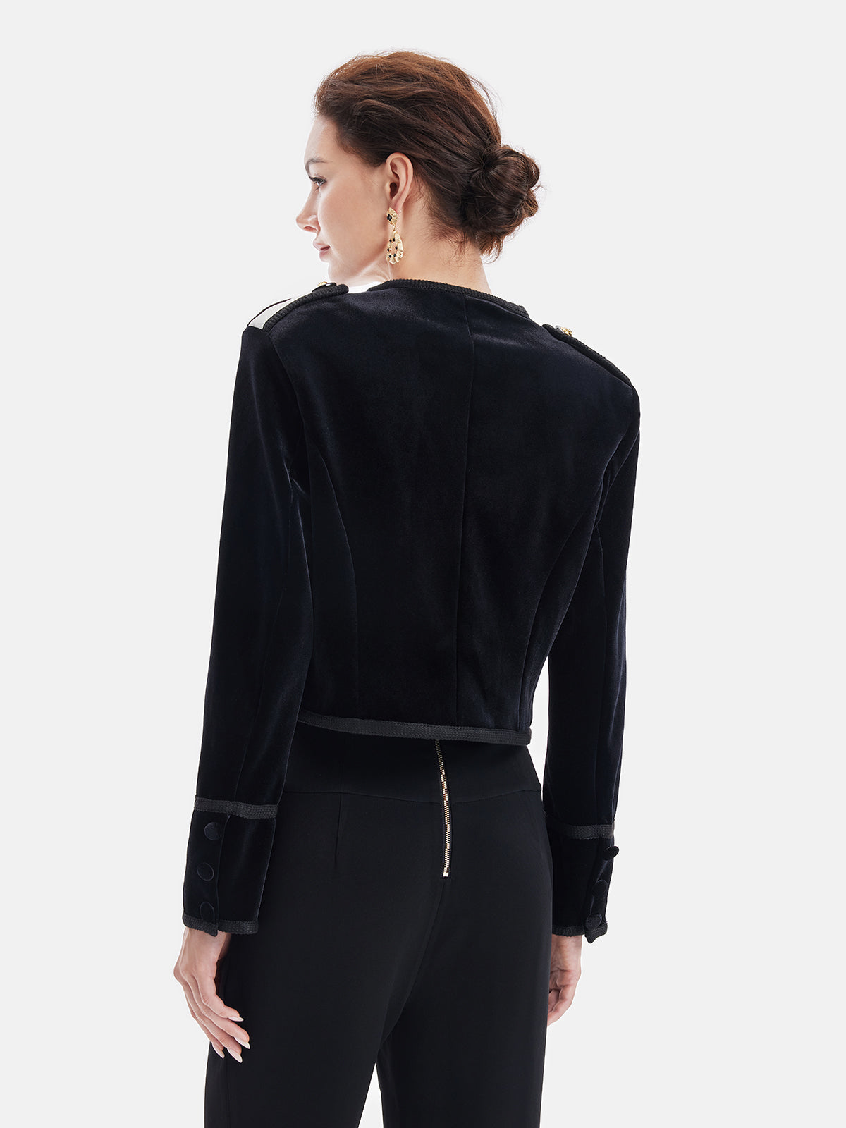 Retro-Samtjacke mit zweireihigem, asymmetrischem Schnitt
