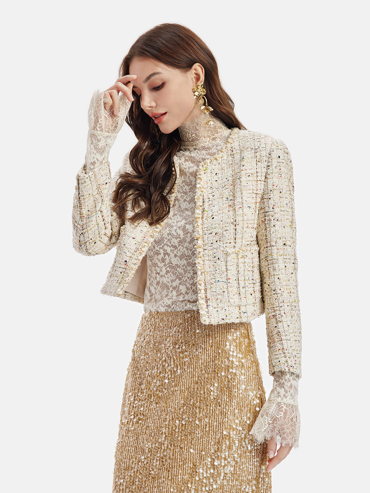Französische Goldtweed-Perlenjacke